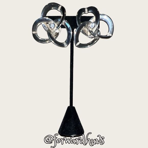 Large Vintage Silver Tone Clip on Earrings - Picture 6 of 11